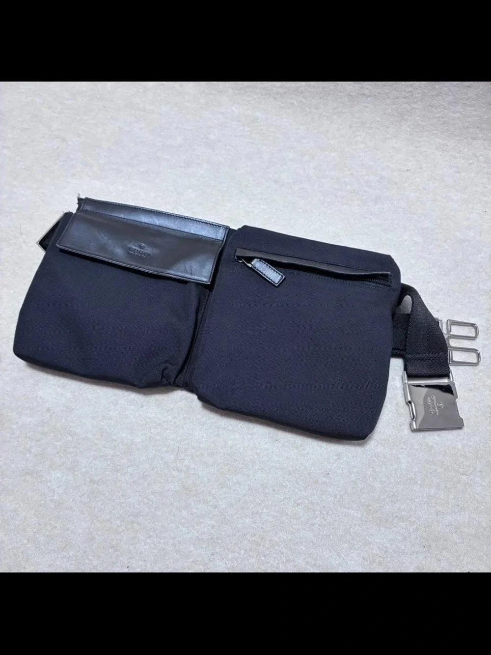 Gucci Black Nylon Dual-Pocket Belt Bag